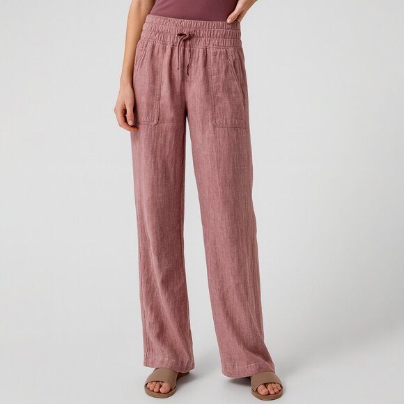 Athleta Cabo Linen Wide Leg Tawny Rose Pants Size 4 - Picture 1 of 4
